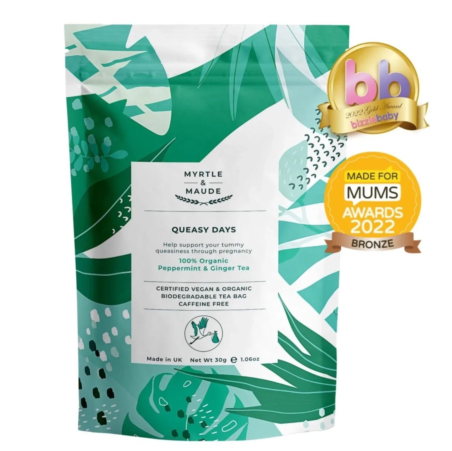 Myrtle & Maude thee die ochtendmisselijkheid bestrijdt. Bevat 15 x biologisch afbreekbare theezakjes. Caffeinevrij. Gecertificeerd biologisch & veganistisch.