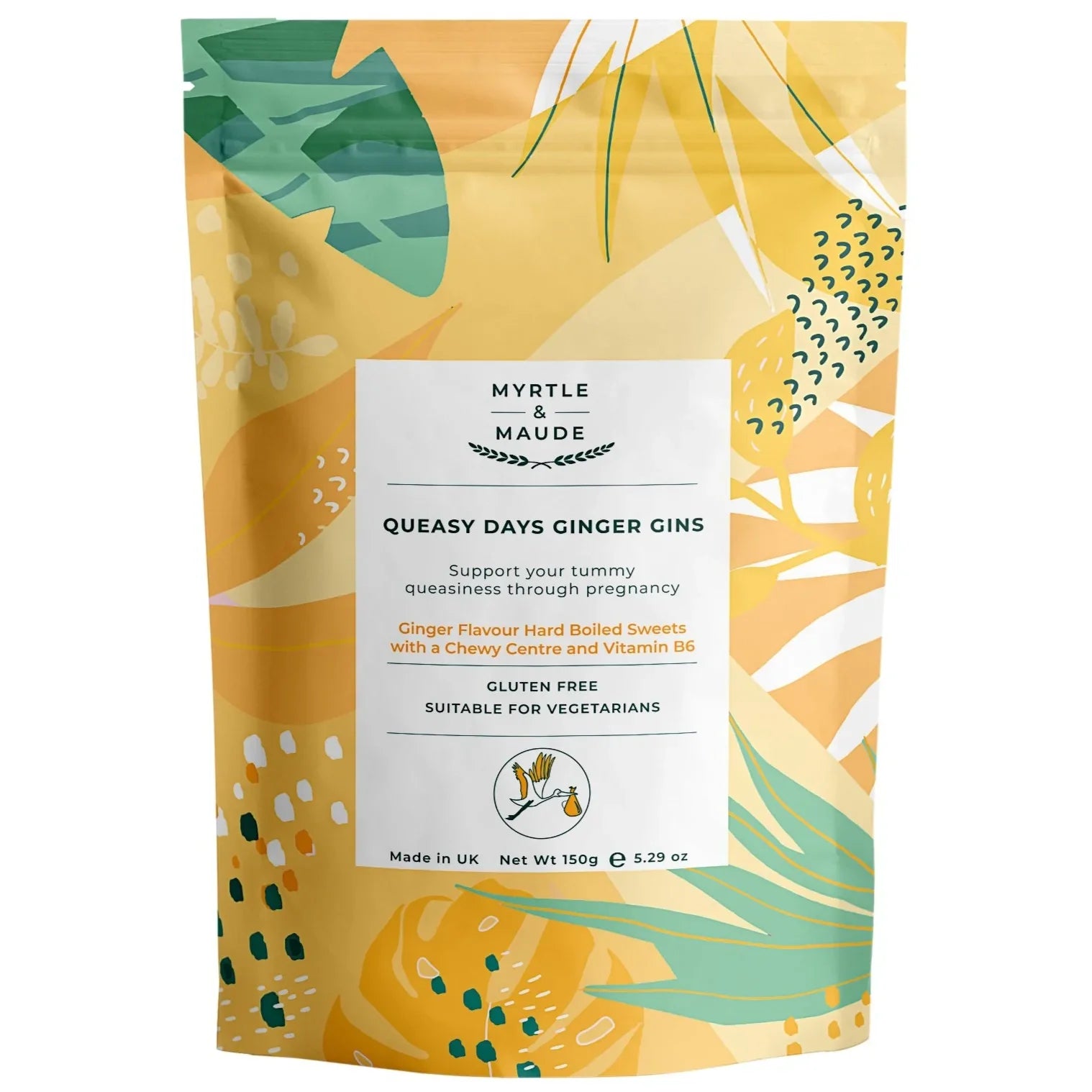Myrtle & Maude bonbons tegen ochtendmisselijkheid, speciaal samengesteld met natuurlijke pepermuntolie en verrijkt met vitamine B6.